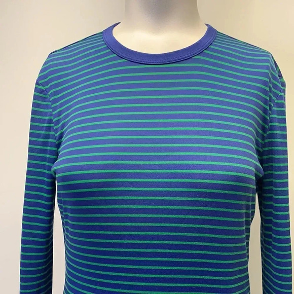 Tory Burch Sport Long Sleeve Tee T-Shirt Top Shirt Striped Blue Green Size Small - Picture 2 of 9
